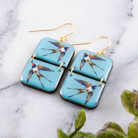Blue Sparrows Half Rectangle Stack Earrings