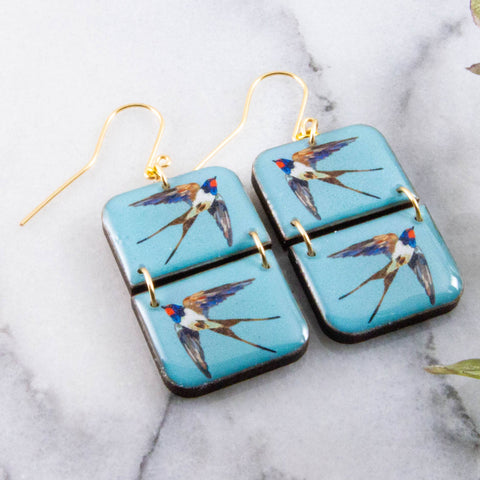 Blue Sparrows Half Rectangle Stack Earrings