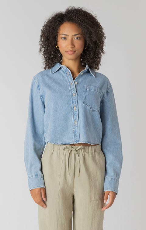 Helena Cropped Denim Button Up