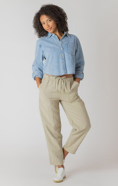 Helena Cropped Denim Button Up