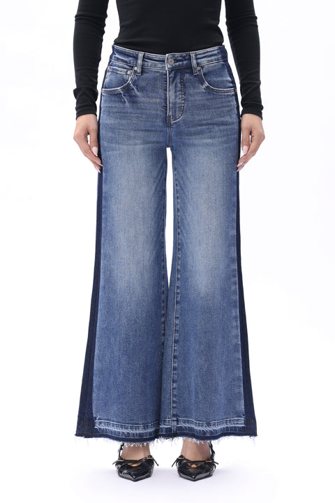 High Rise Patchwork Wide Leg